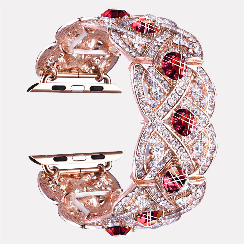 Uhrenarmband für die Serien 8, 7, 6, SE, 5, 4, 3, vierblättrige Blume aus Metall mit Diamanten