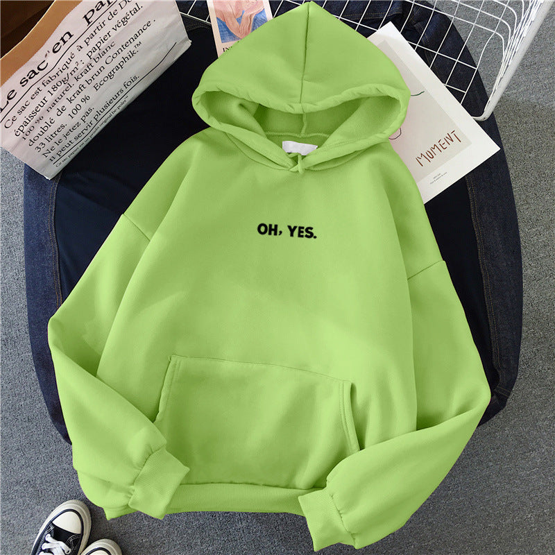 Women's Simple And Loose Oh Yes Printed Hooded Sweatshirt