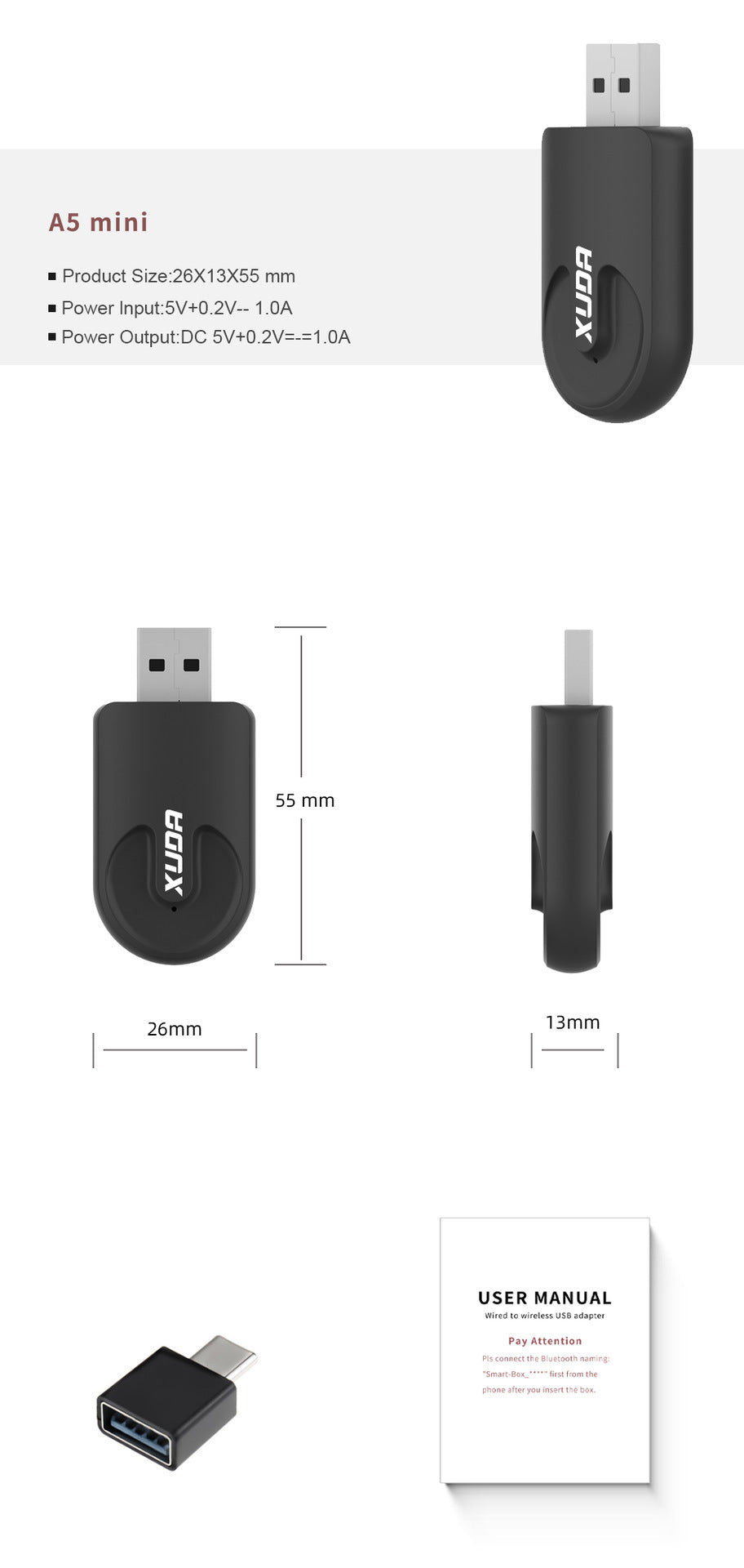 Mini 2-in-1CarplayUSB-Schnittstelle Drahtlose Daten