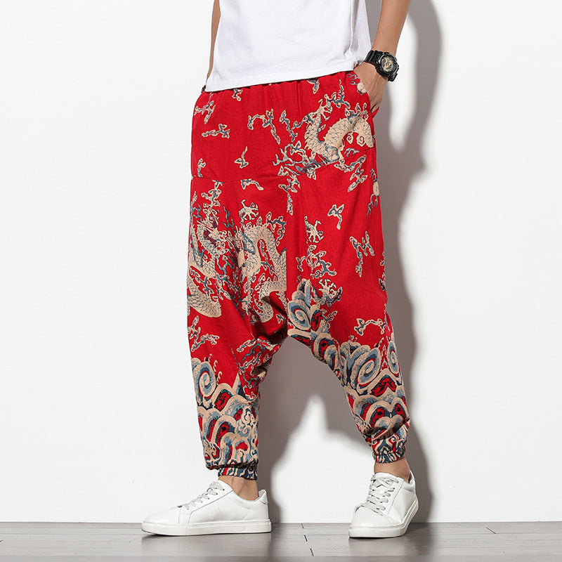 Sommerliche böhmische lockere Strandhose mit weitem Bein und Elefantenblume