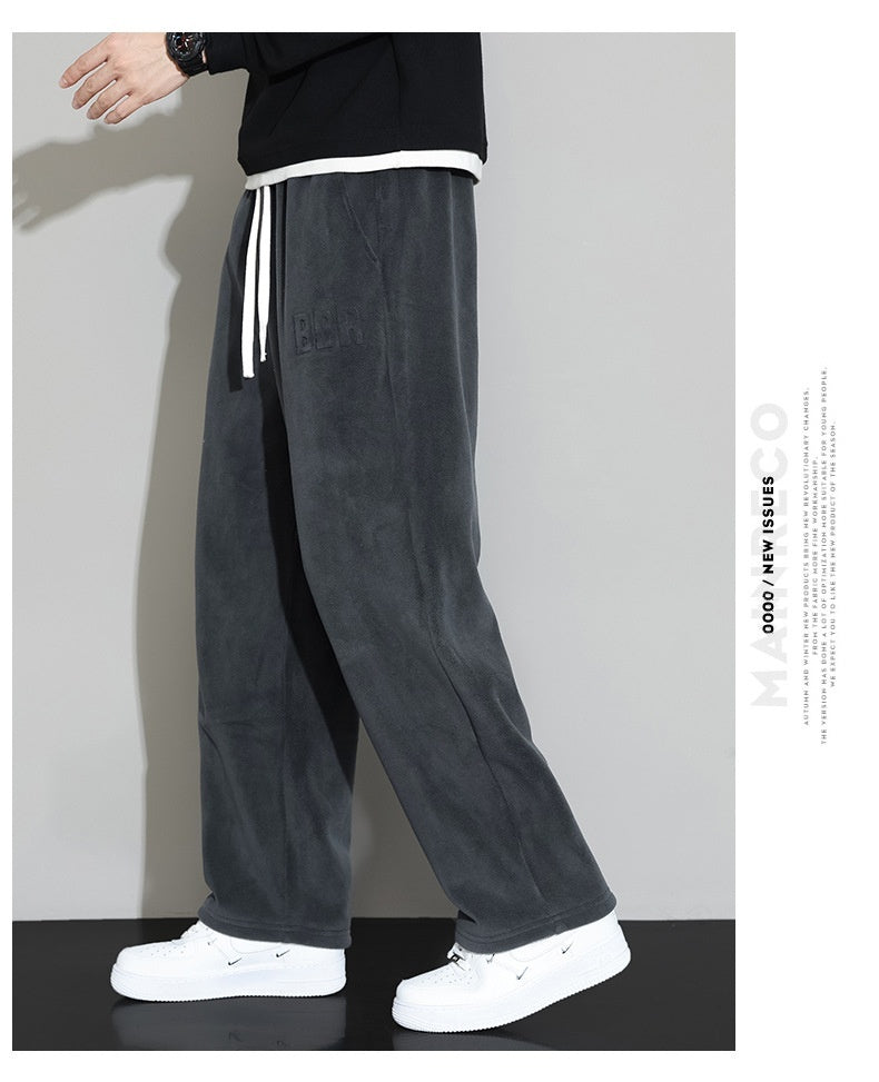 Winter Herren Casual Kaschmir Hose Gerade Weite Bein Hose
