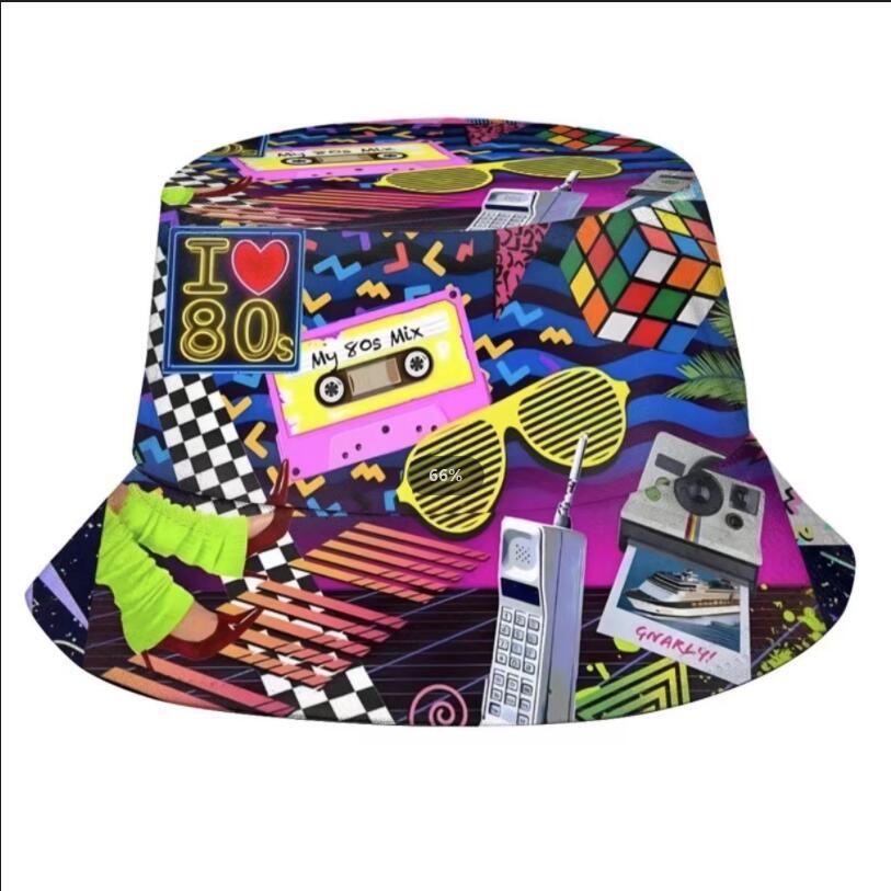 Vielseitiger Fischerhut mit geometrischem Graffiti-Retro-Muster