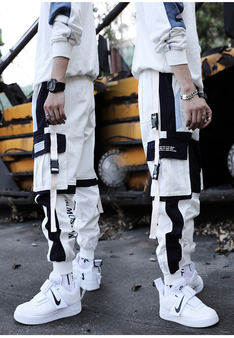 Kordelzug Hosen Hosen Hip Hop Lose Nähte Kontrast Farbe Casual Hosen Jungen Overalls