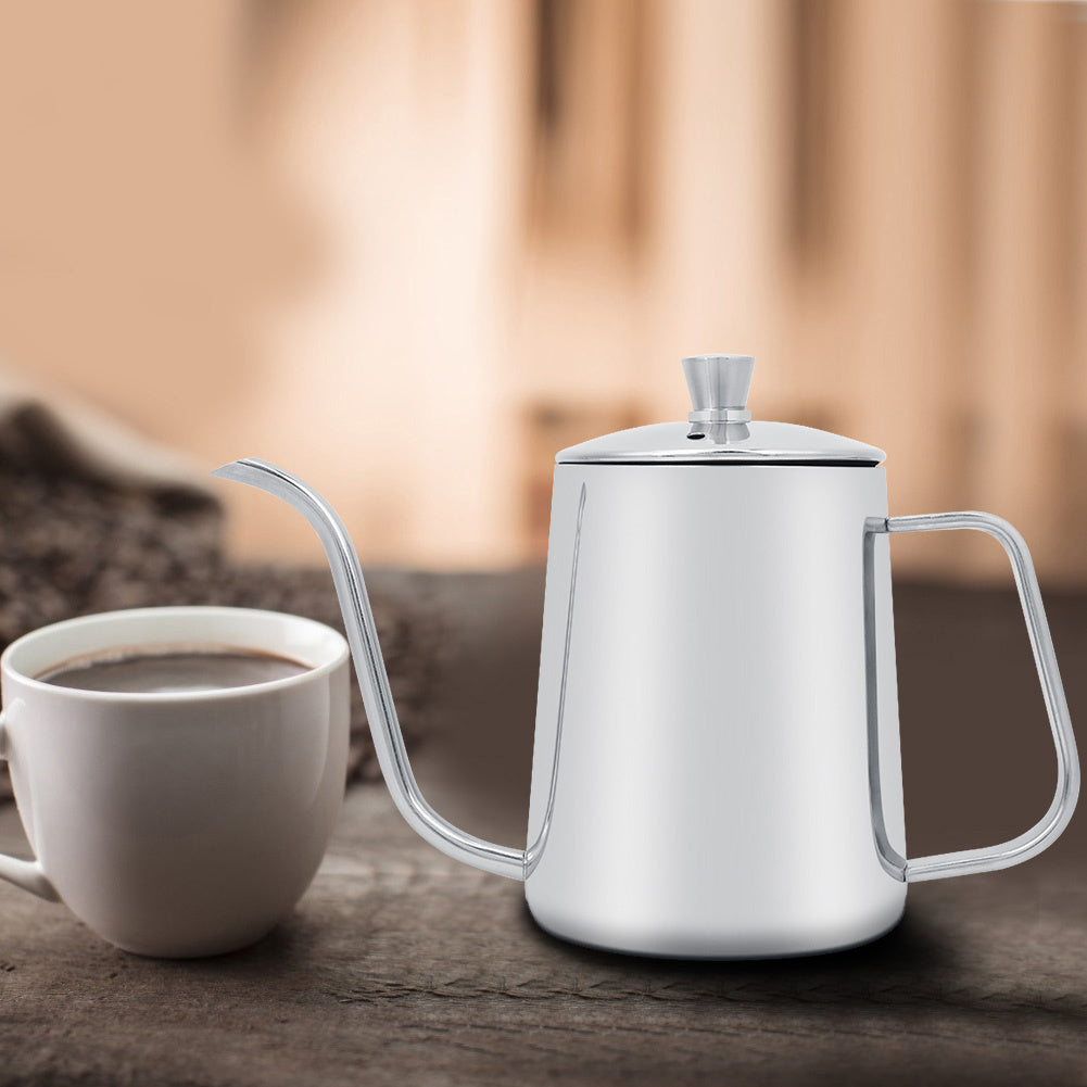 550ml Stainless Steel Long Gooseneck Coffee Pot Kettle with Lid for Home Kitchen Coffee Shop