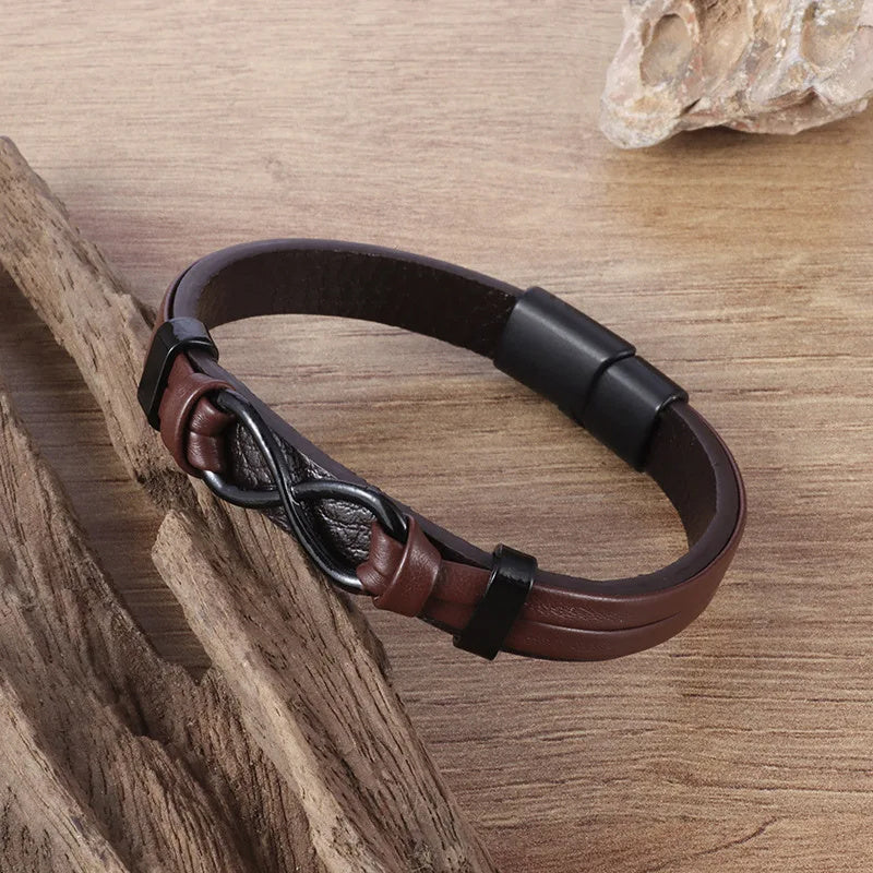 Stainless Steel Leather Bracelet Popular Pattern Men