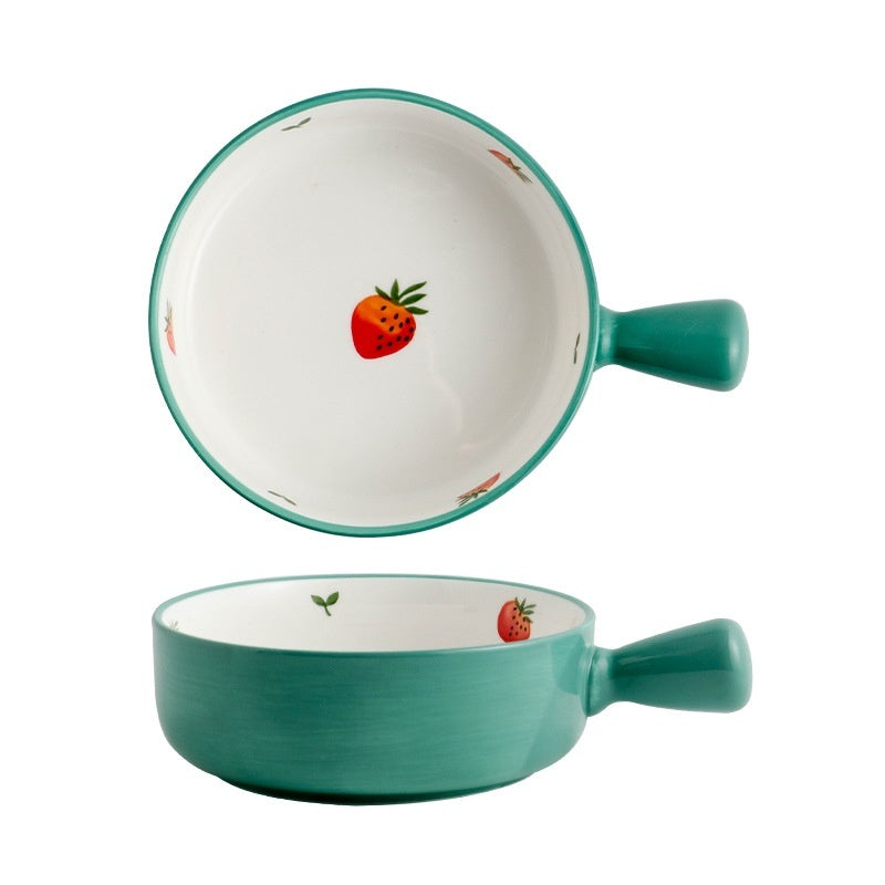 Hand Painted Strawberry Handle Ceramic Baking Bowl