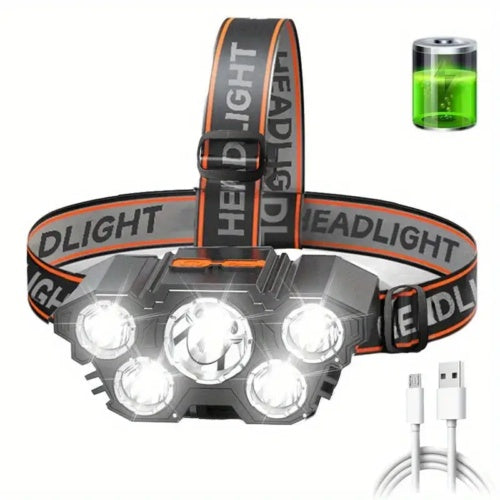 5COB LED Stirnlampe Kopflampe Scheinwerfer Akku Wiederaufladbar 4 Modi USB