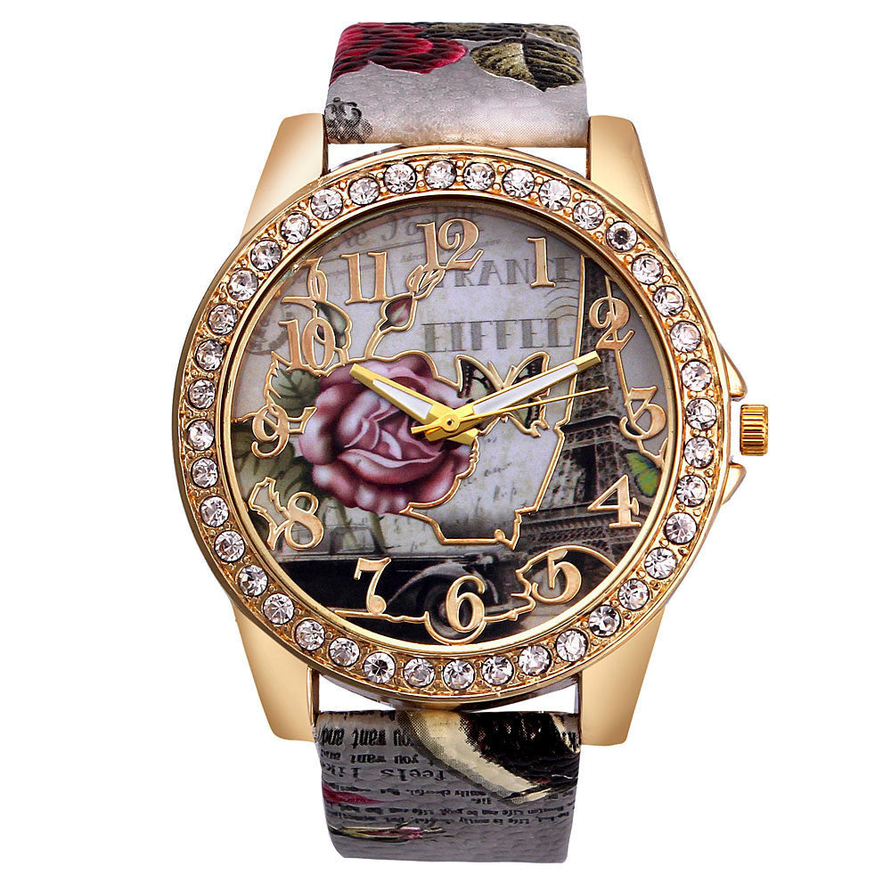 Armbanduhr, koreanische Retro-Rosenmuster, Damenuhr
