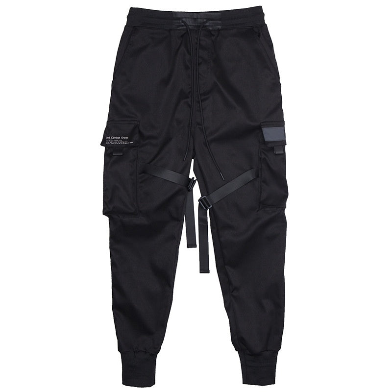 Heißer Verkauf Männer Schwarz Hip Hop Cargo Hosen Elastische Taille Jogger Hosen Jogginghose Taschen Voller Länge Casual Mode