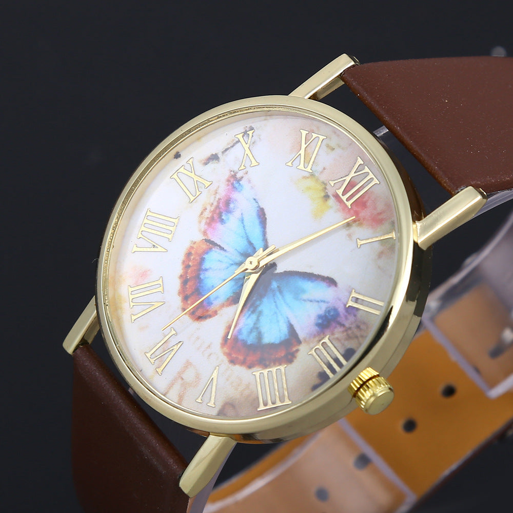 Römische Skala Schmetterling Gürtel Uhr Mode Universal Gold Shell Uhr