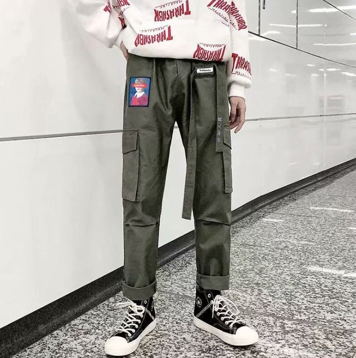 Japanische Overalls für Herren, Flutmarke, mehrere Taschen, lose große Freizeithosen, Haremshosen für Männer, neun Punkte, Studentenhosen