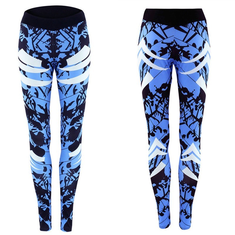 Dunkelblaue, enge Sport-Leggings mit Aufdruck