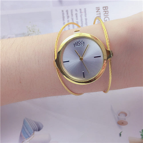 Retro-Armbanduhr für Mädchen, rund, mit einzelnem Stahldraht