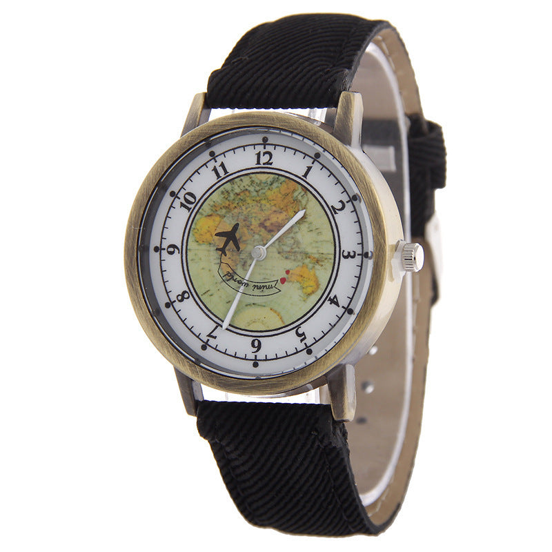 Flugzeug-Sekundenzeigeruhr mit Canvasarmband