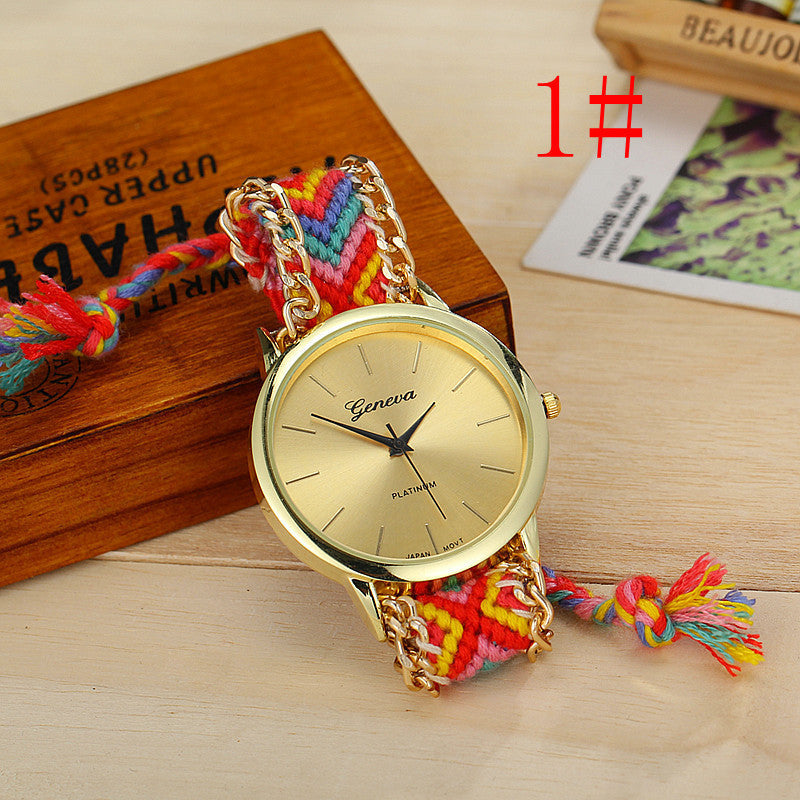 Handgewebte, farbige Uhr mit Kordelzug