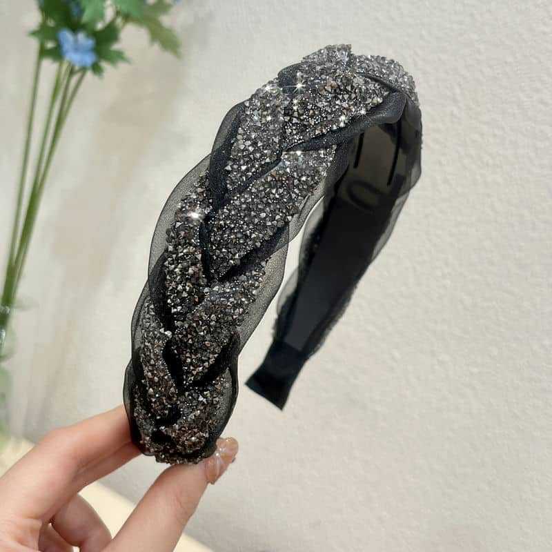 Rutschfeste Strass Schwerindustrie Breitkrempiges Twist Braid Haarband Hohe Herdplatte Haarnadel