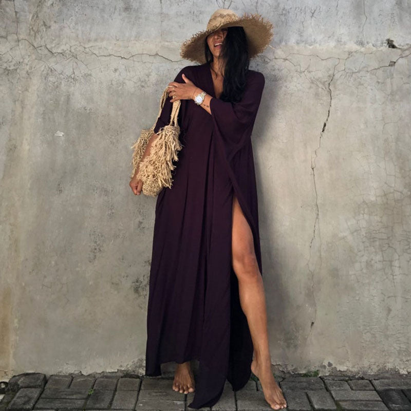 Solid Color Seaside Vacation Dress Loose Overclothes Robe For Women
