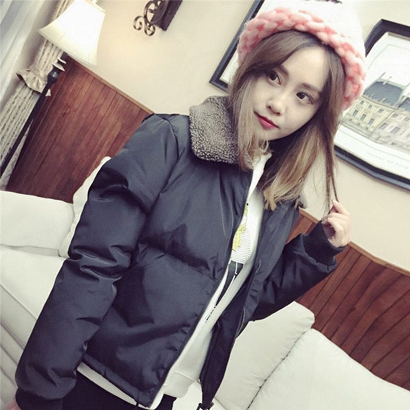 Damen Oberbekleidung Herbst Wintermantel Koreanischer Stil Lämmerkragen Daunen Baumwollgefütterte Jacken Kurze Lässige Weibliche Warme Parkas