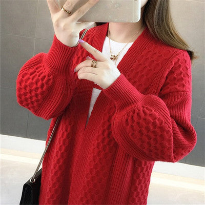 Damen Strick Cardigan Pullover Lockerer Mantel