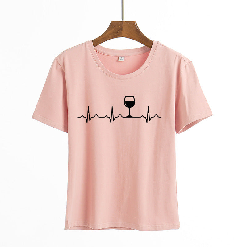 Women's Printed Round Neck Short Sleeve T-shirt Blouse