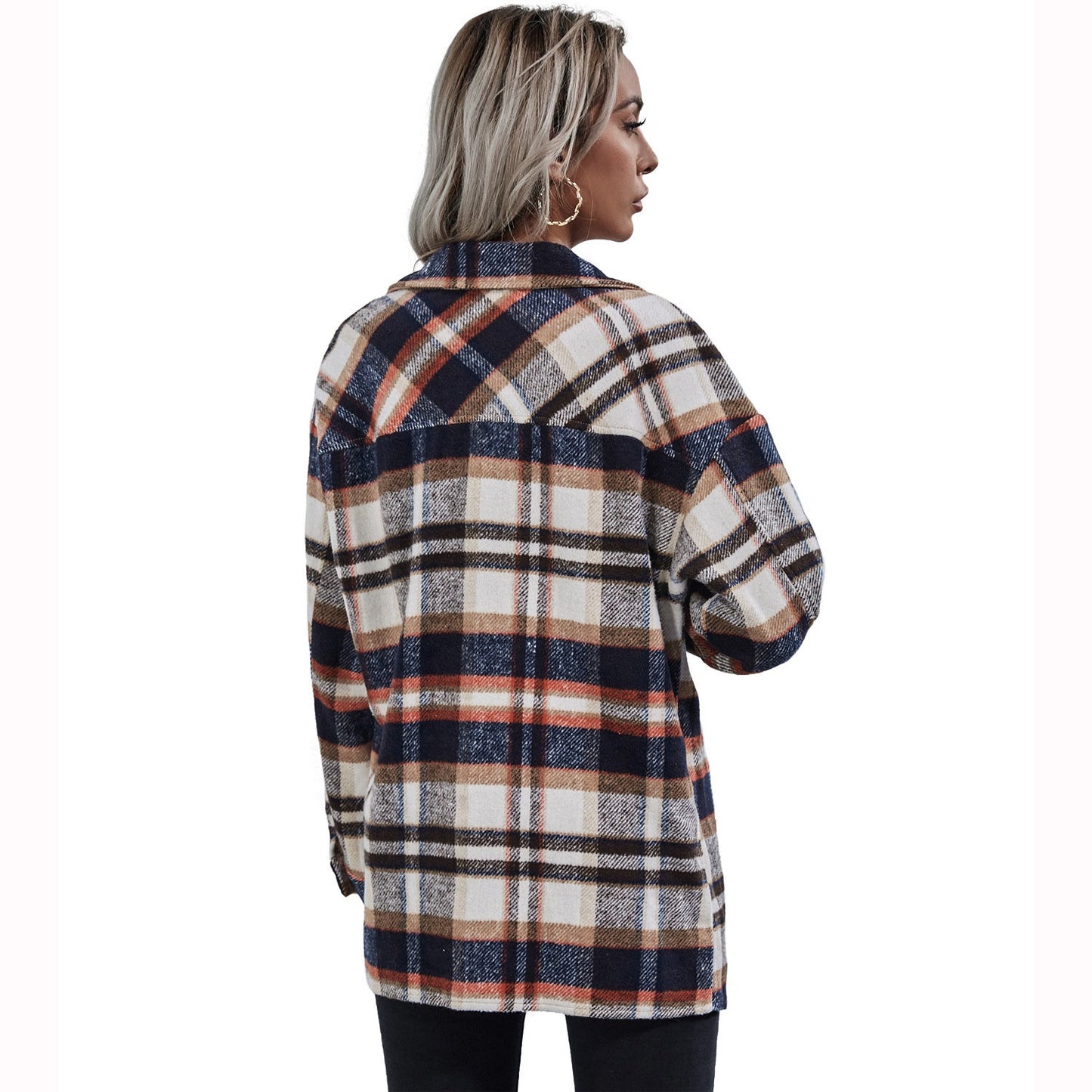 Nehmen Sie lockere, lässige Revers-Karierte Wolljacke aus Europa und Amerika