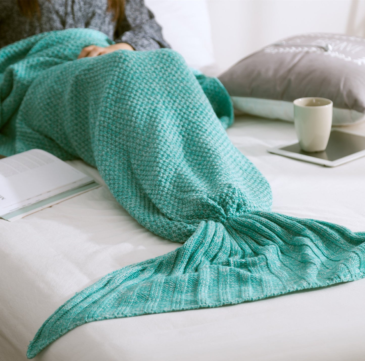 Meerjungfrauenschwanz-Decke, gestrickt, gehäkelt, für Kinder, superweiche Schlafdecken