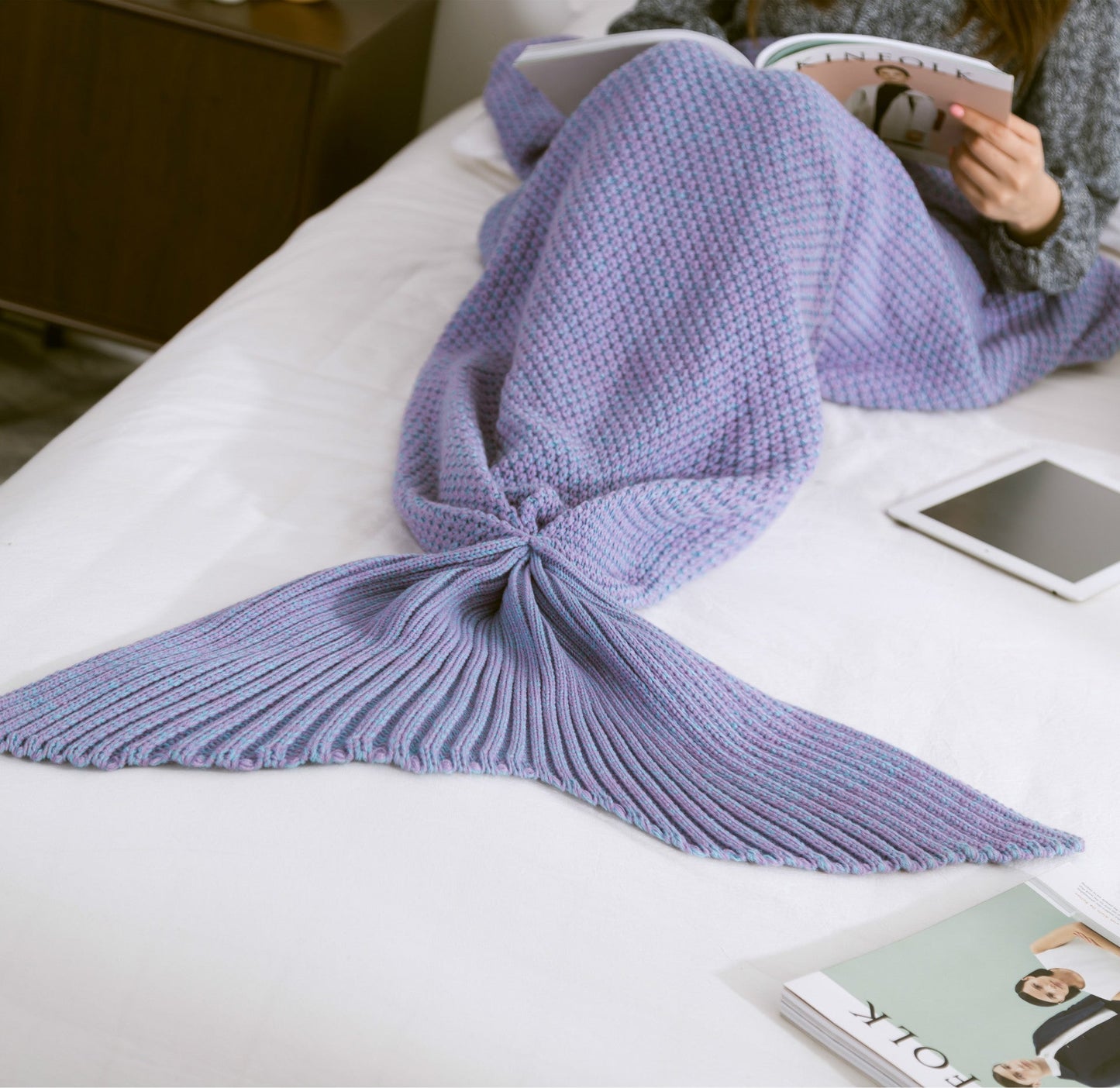 Meerjungfrauenschwanz-Decke, gestrickt, gehäkelt, für Kinder, superweiche Schlafdecken