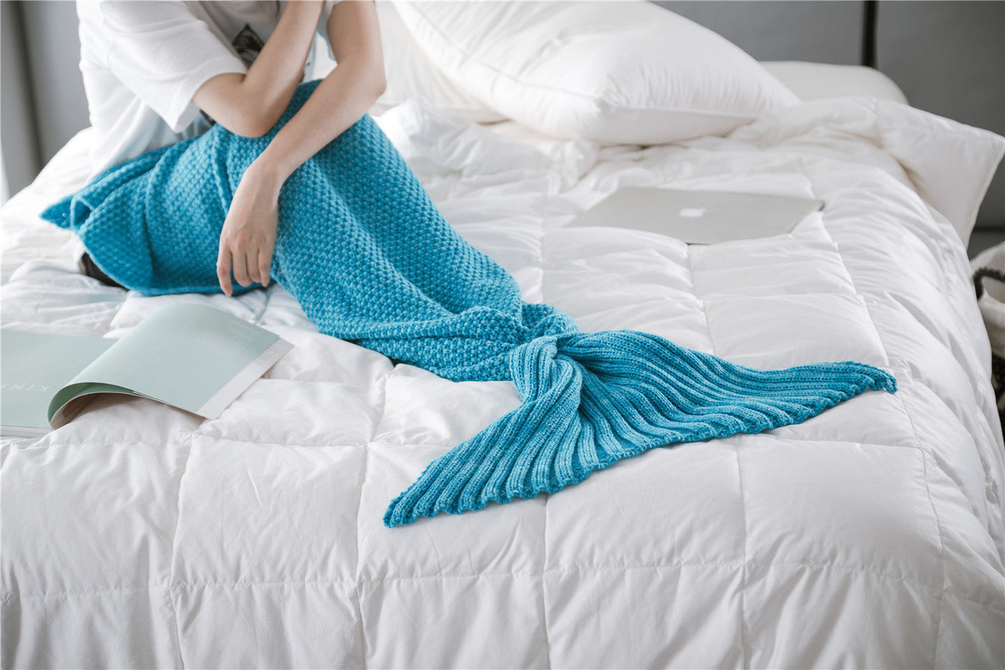 Meerjungfrauenschwanz-Decke, gestrickt, gehäkelt, für Kinder, superweiche Schlafdecken