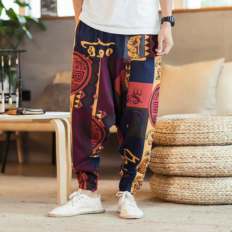 Lose Hip-Hop Nationalen Stil Leinen Casual Hosen Männer Lose