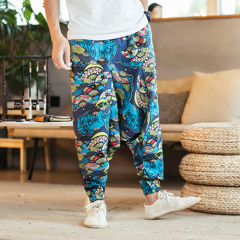 Lose Hip-Hop Nationalen Stil Leinen Casual Hosen Männer Lose