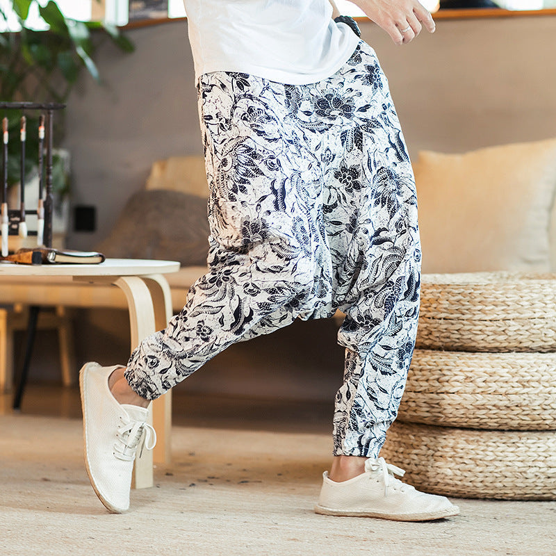 Lose Hip-Hop Nationalen Stil Leinen Casual Hosen Männer Lose
