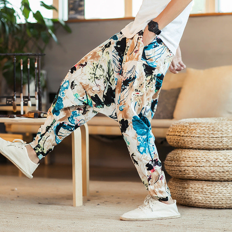 Lose Hip-Hop Nationalen Stil Leinen Casual Hosen Männer Lose