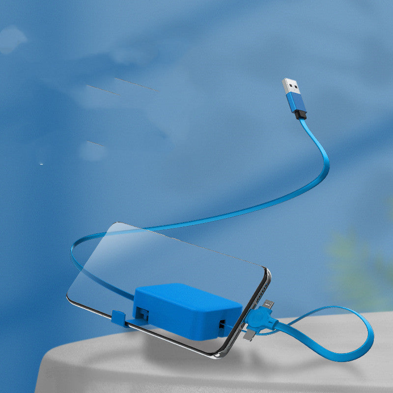 4-in-1-einziehbares USB-Kabel, kreatives Macaron-Typ-C-Mikrokabel für iPhone mit Telefonständer, Ladedatenkabel, Aufbewahrungsbox