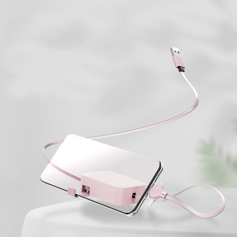 4-in-1-einziehbares USB-Kabel, kreatives Macaron-Typ-C-Mikrokabel für iPhone mit Telefonständer, Ladedatenkabel, Aufbewahrungsbox