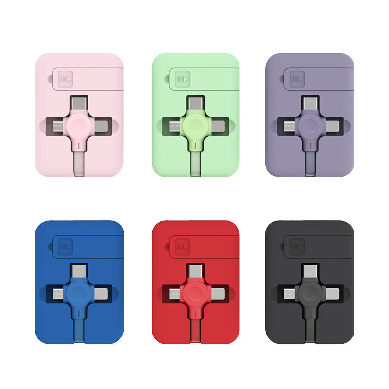 4-in-1-einziehbares USB-Kabel, kreatives Macaron-Typ-C-Mikrokabel für iPhone mit Telefonständer, Ladedatenkabel, Aufbewahrungsbox
