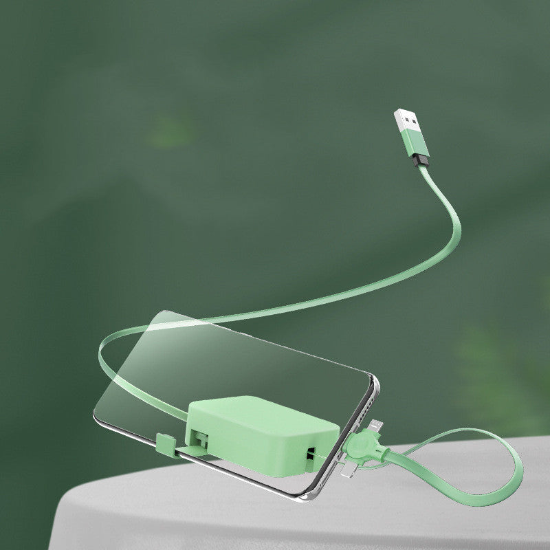 4-in-1-einziehbares USB-Kabel, kreatives Macaron-Typ-C-Mikrokabel für iPhone mit Telefonständer, Ladedatenkabel, Aufbewahrungsbox