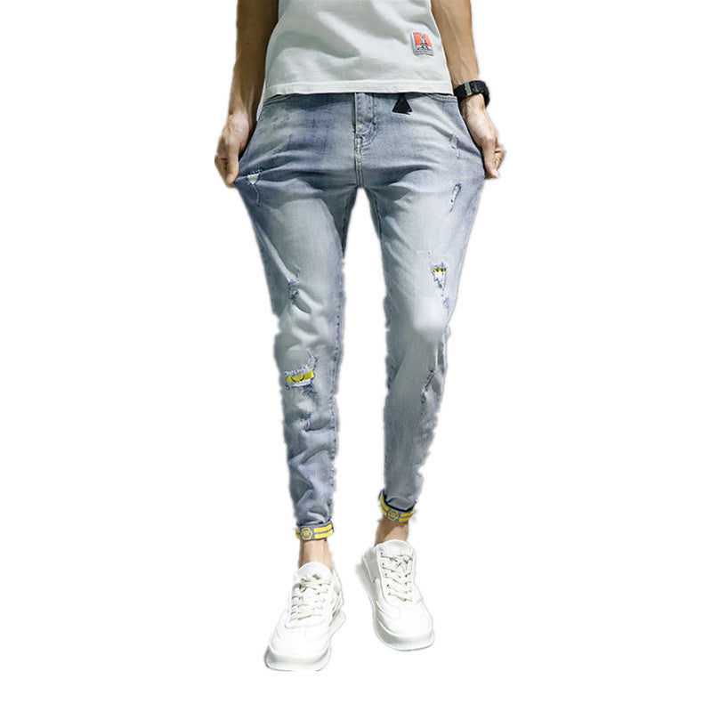 Jeans Herren Trendy Marke Frühling Und Herbst Neue Schlanke Beiläufige Neun-Punkt-Hosen Herrenhosen