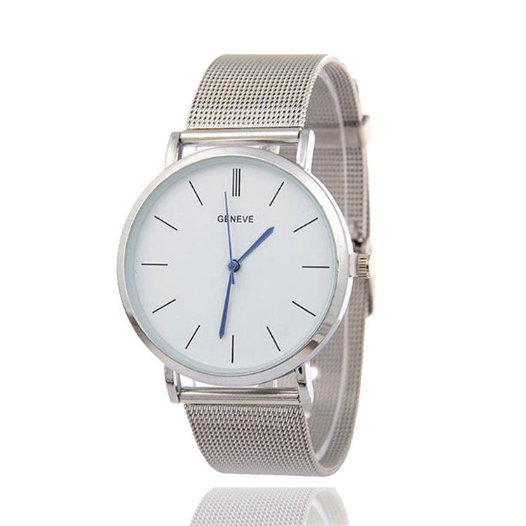 Geneva Edelstahl Mesh-Armbanduhr Ultradünne Geneva Herren- und Damen-Business-Uhren