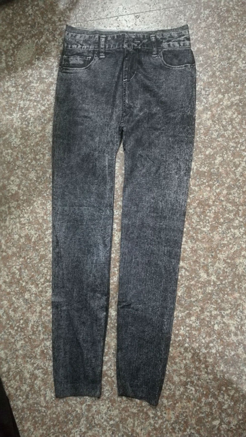 Schmale Leggings Bleistifthose aus Denim-Imitat mit Schneeflockenmuster