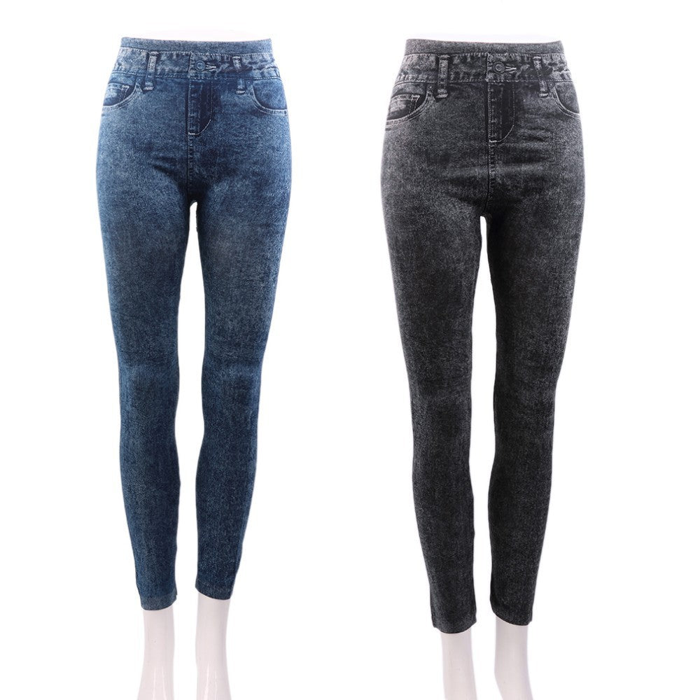 Schmale Leggings Bleistifthose aus Denim-Imitat mit Schneeflockenmuster