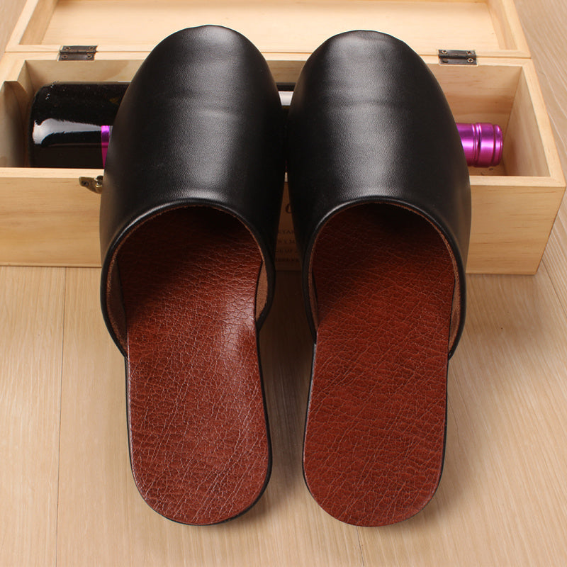 Custom Haining Leather Slippers Men''S And Women''S Baotou Home Floor In Spring And Winter