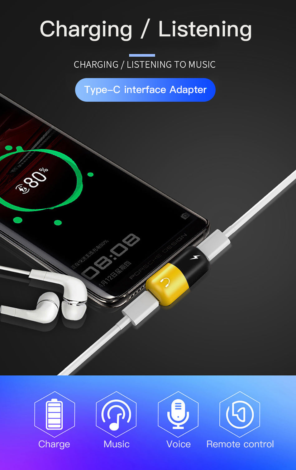 2-in-1-Lade-Audio-Abdeckungsfall für Huawei P30 P20 Pro Mate 10 20 Lite Honor 20 10 9 8x P Smart Y9 Coque Cover Zubehör