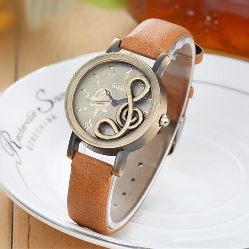 Mode Retro Hohl Musik Symbol Damen Uhr