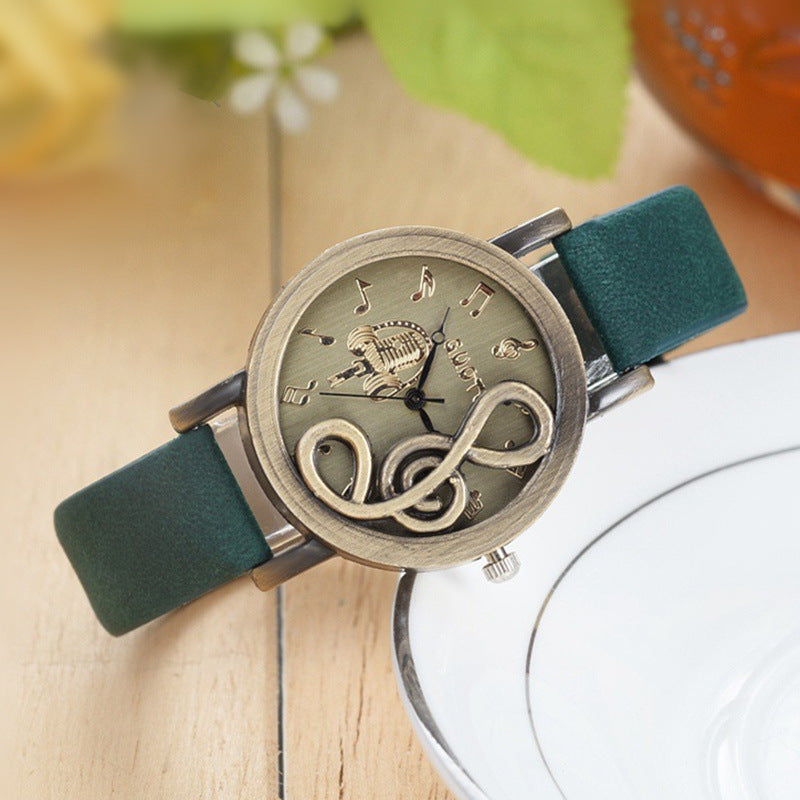 Mode Retro Hohl Musik Symbol Damen Uhr
