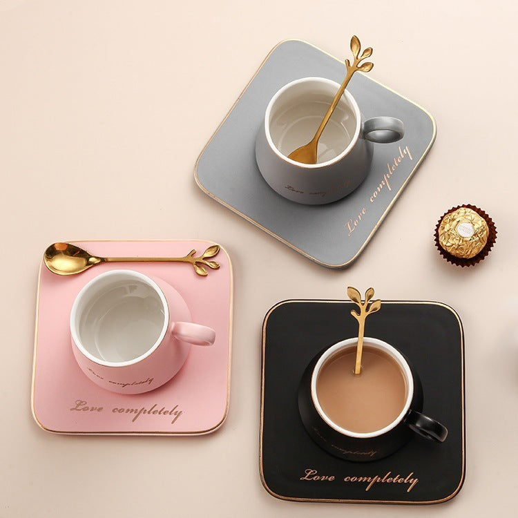 Europäischen Stil Licht Luxus Gold Nachmittag Tee Milch Saft Frühstück Tasse Untertasse Löffel Geschenk