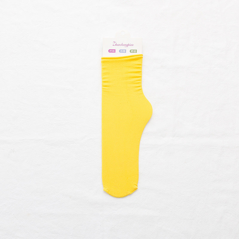 Velvet Piled Socks With Vertical Strips Curled Up