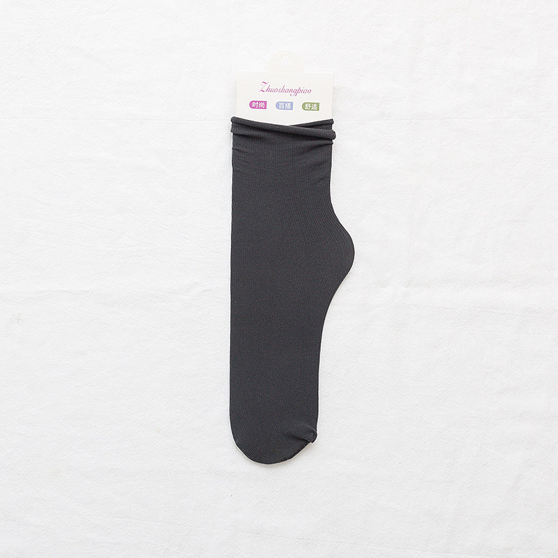 Velvet Piled Socks With Vertical Strips Curled Up