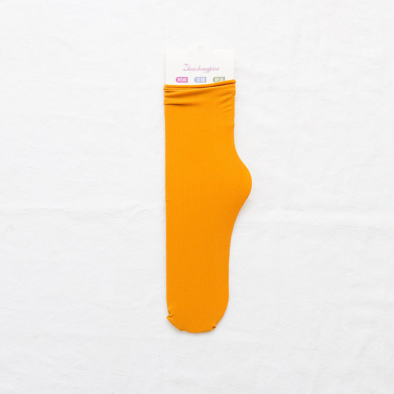 Velvet Piled Socks With Vertical Strips Curled Up