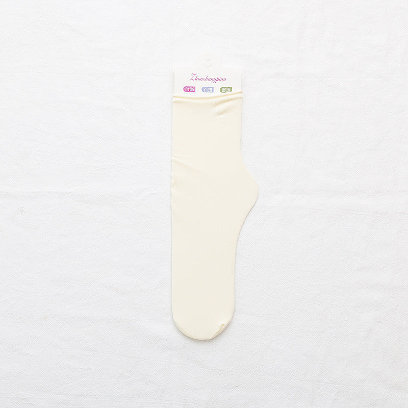 Velvet Piled Socks With Vertical Strips Curled Up