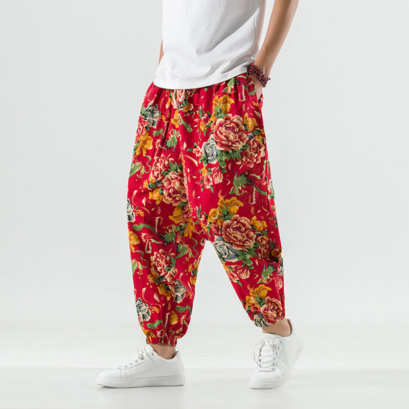 Atmungsaktive Baumwolle und Leinen Casual Plus Size Schritt Haremshose Pumphose